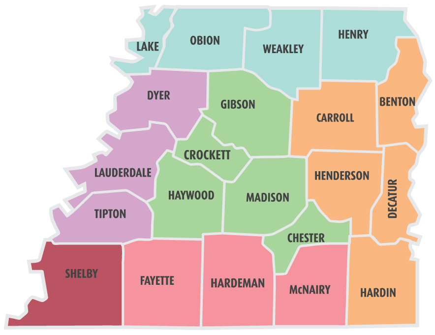 Map of West TN Region Counties