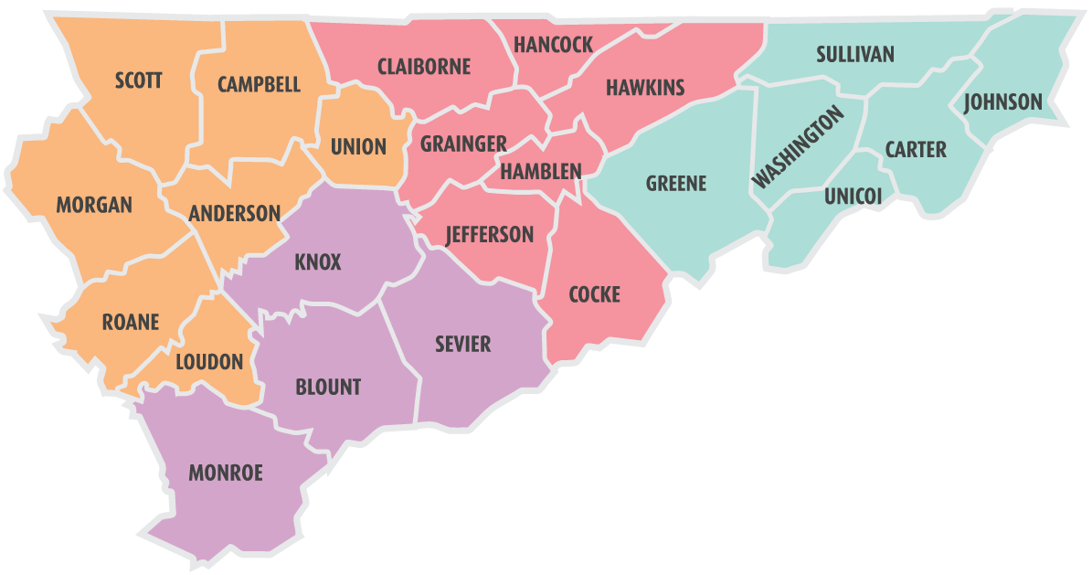Map of East TN Counties